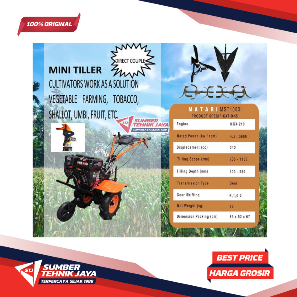Mini Tiller Kultivator Cultivator Matari MST1000i dengan engine MGX-210
