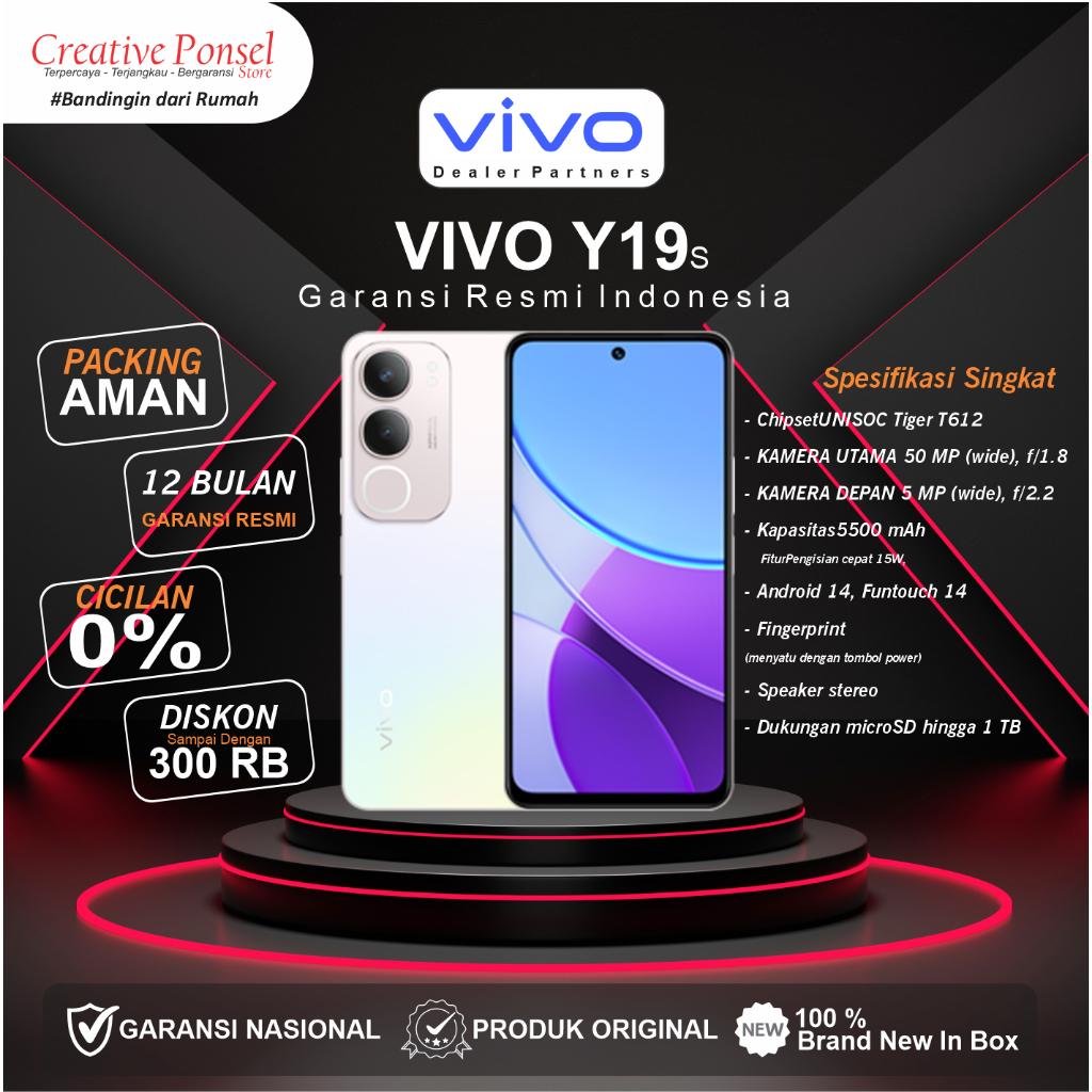 VIVO Y19s Ram 8* GB & 12 GB  EXD Ram Internal 64 & 128 GB ,5500 mAh, Tahan Banting, Tahan hujan IP64