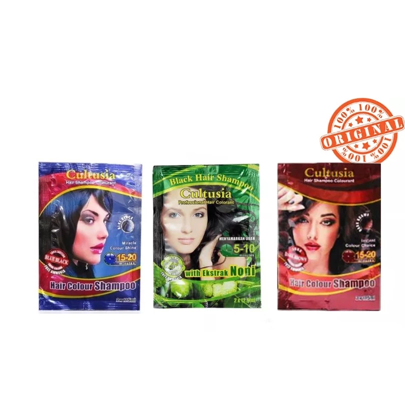 Cultusia Hair Shampoo With Extract Noni (sachet) / Cat Rambut Black / Dark Brown / Blue Black