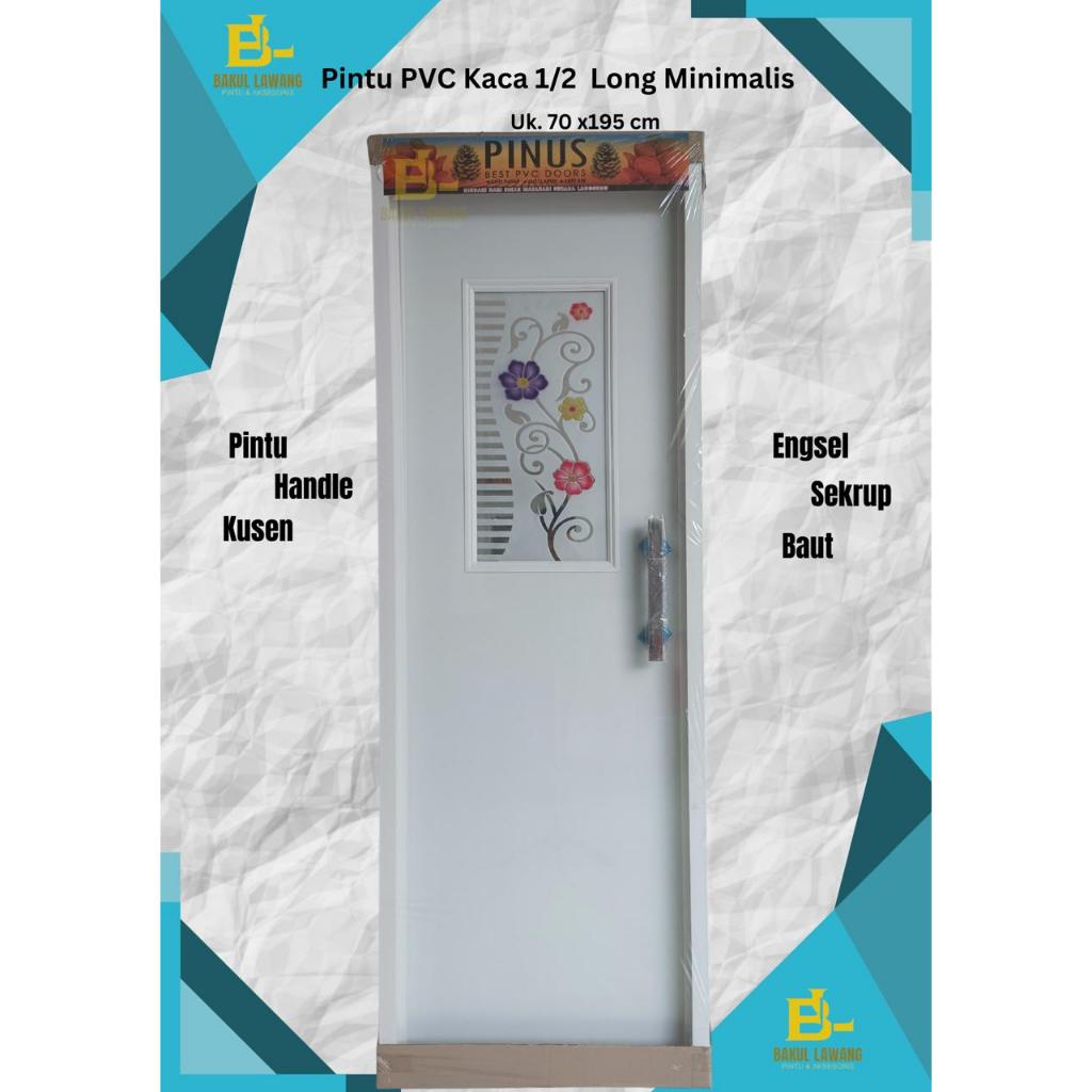 Pintu PVC Kamar Mandi Motif Bunga Merah Kecil {Ada Cermin di Belakang Pintu}