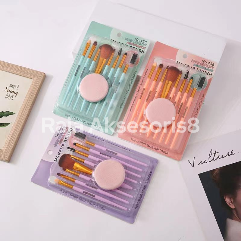 8 IN 1 SET KUAS MAKEUP PLUS SPONS HIGH QUALITY / KUAS MAKEUP 1 SET PLUS SPONS