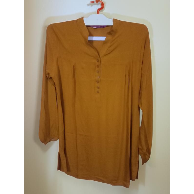 BLUS WARNA KUNYIT POLOS-BLUS RAYON-ATASAN JUMBO-PAKAIAN WANITA
