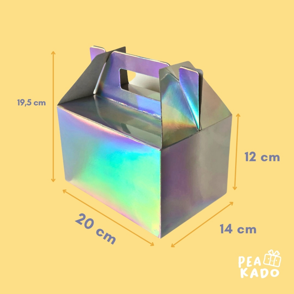 

Gable Box Hologram Souvenir Pesta Kotak Hampers Ulang Tahun Jinjing Premium Tebal 20 x 14 x 19,5 cm