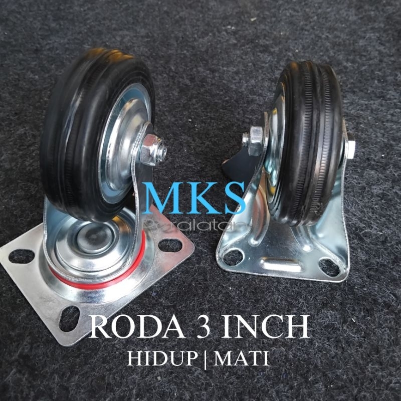 Roda Hitam Karet 3 Inch Hidup | Mati | Roda Etalase Hitam Karet 3 Inch