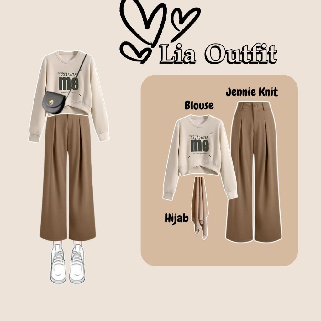 Lia Outfit | One Set ( Sweater Blouse + Jennie Knit + Hijab ) | OOTD Korean Hijab