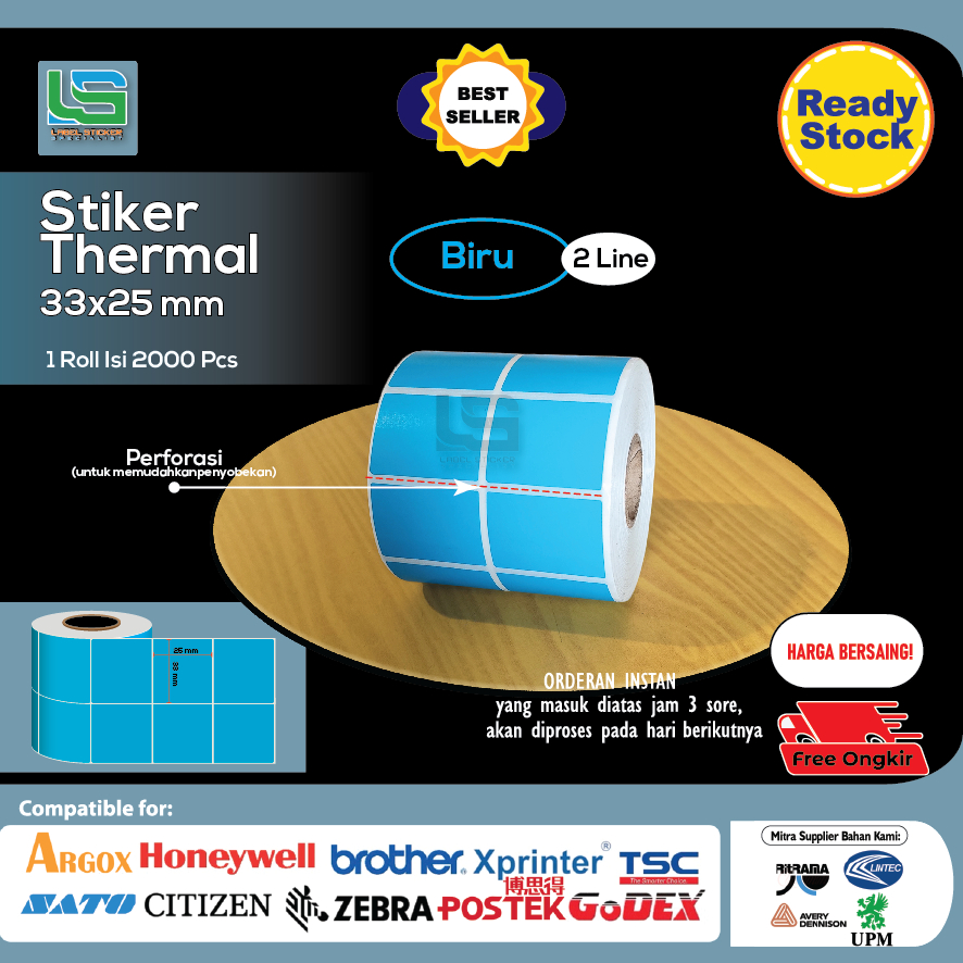 

LABEL STIKER THERMAL 33X25 MM ISI 2000 PCS WARNA LABEL BARCODE 33X25 MM