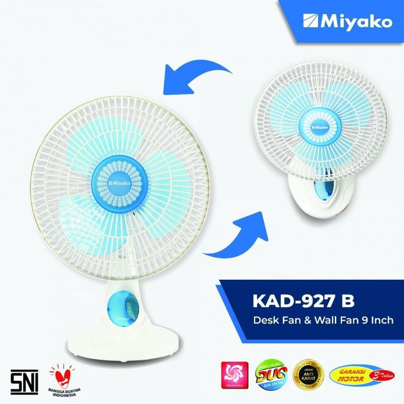 MIYAKO Kipas angin miyako meja & dinding kad 927 b pl (plastik) 9 inch / kipas angin miyako / kipas 
