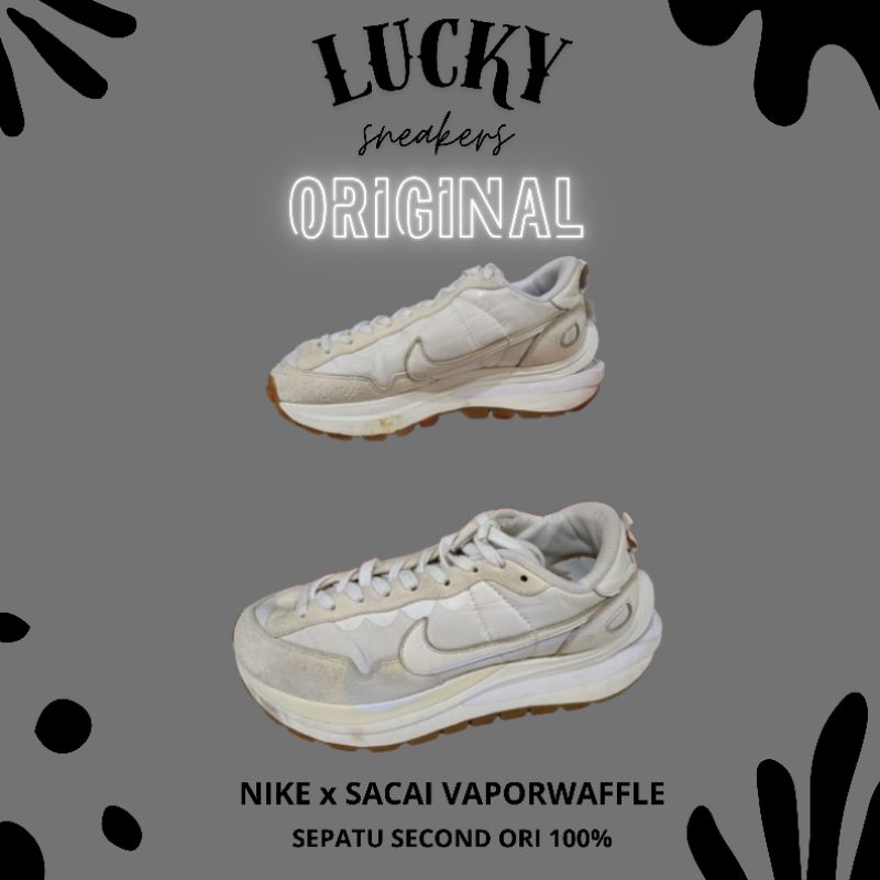 Sepatu Ori Second Nike x Sacai Vapor waffle Beige White By Lucky Sneakersz