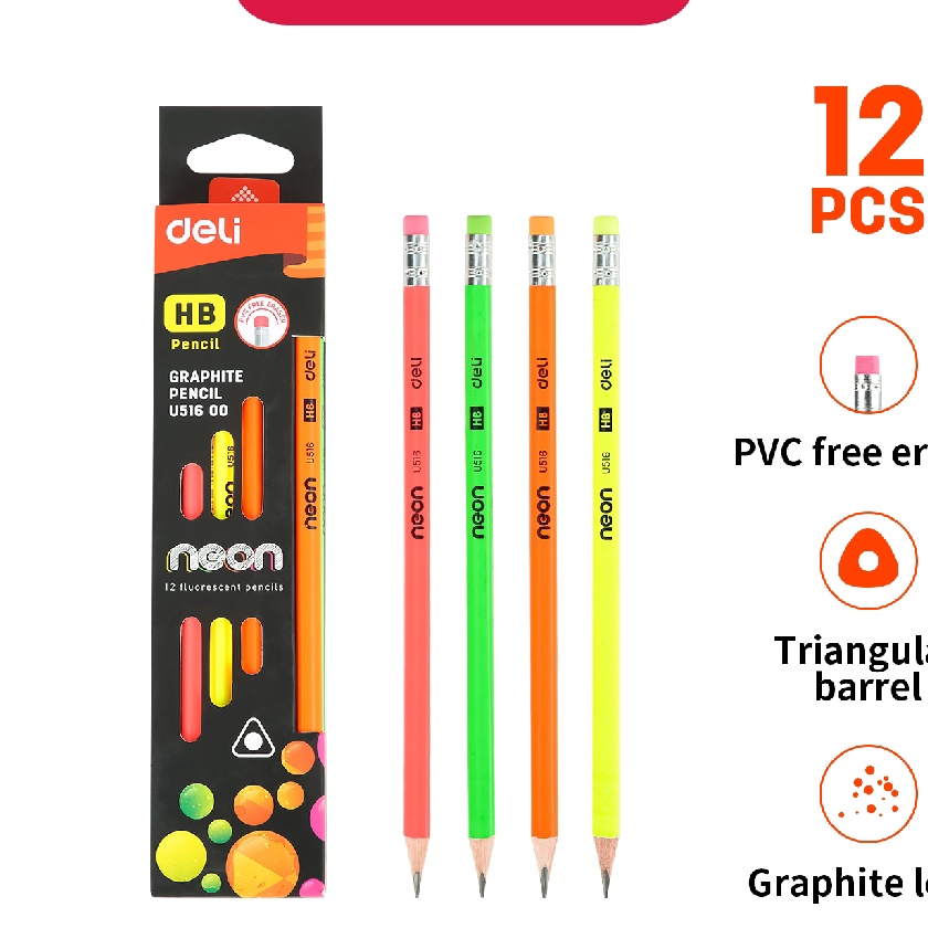 

KP8 Deli Pensil grafit kayu HB2B Warna Neon Pink Kuning Hijau Oranye EU516