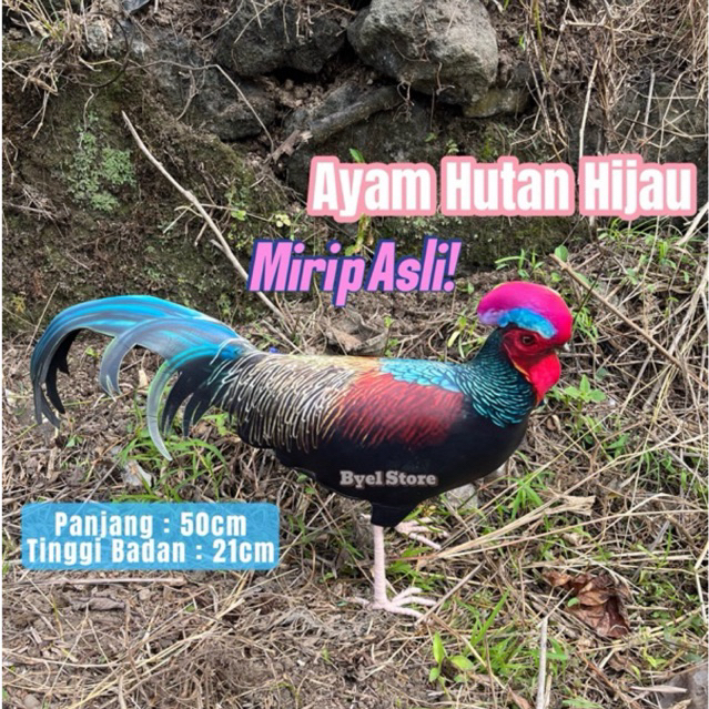 Patung Ayam Hutan Hijau Jantan