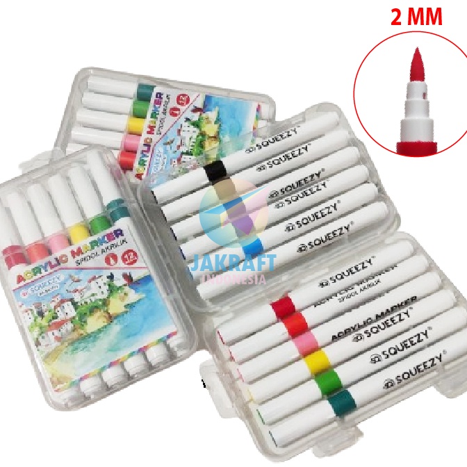 

Eksklusif 12 Pcs Set Spidol Kuas Acrylic Brush Permanent Pen Marker 12 Warna SQUEEZY SASQ7712 Permanen Segala Permukaan Gelas Kes Kaca Akrilik Pekat Opaque Tebal 2 mm