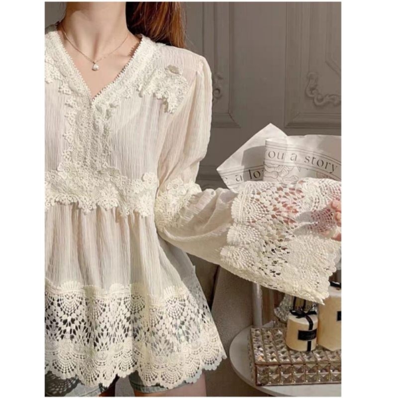 37660 Canola Lace Babydoll Top Baju Renda Rajut