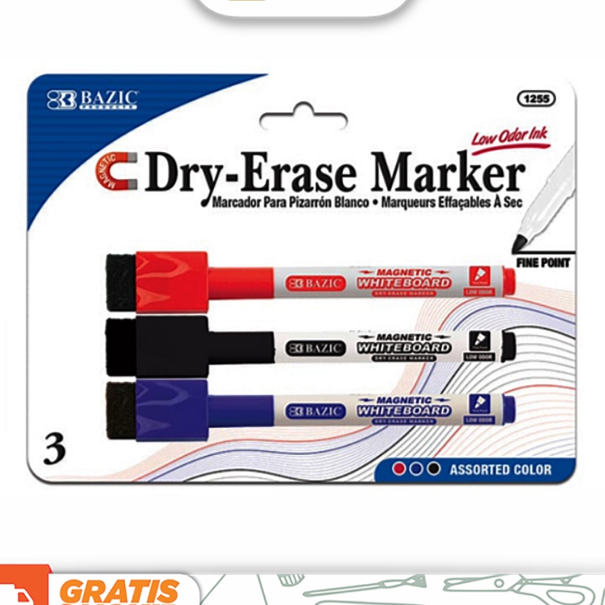 

KF7 Bazic Assorted Color Magnetic DryErase Markers 3Pack Spidol Papan Tulis Include Penghapus