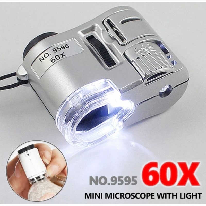 

Kaca Pembesar Genggam 60X Mini Pocket Mikroskop Detektor Mata Uang Kaca Perhiasan dengan Lampu LED UV Ultraviolet