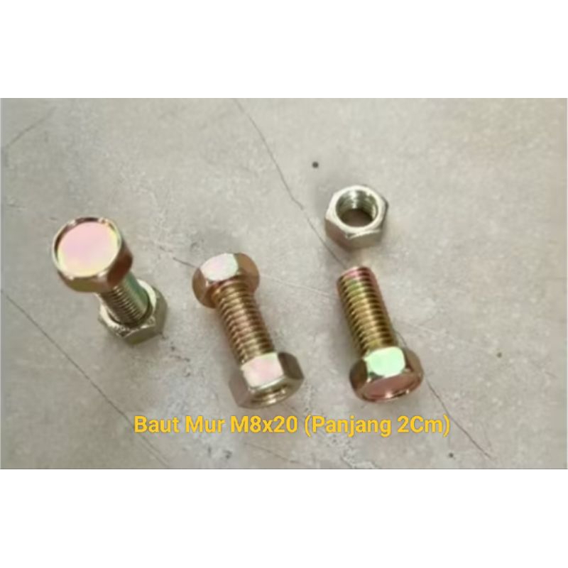 Baut Mur M8x20mm - Panjang 2Cm / Baut M8x2Cm