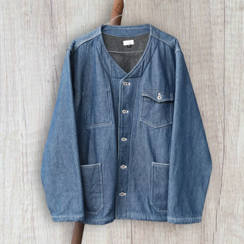 Collarless Denim Chore Jacket