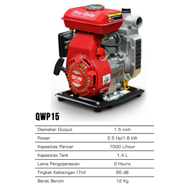 Pompa Air irigasi 4 tak Alkon 1.5 dim 1,5” PROQUIP QWP 15 pompa jinjing mini