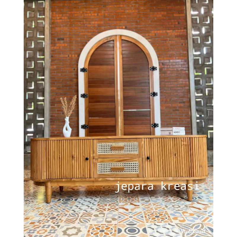meja tv salur kayu jati minimalis modern, meja cabinet kayu jati minimalis, bufet tv buffet tv salur