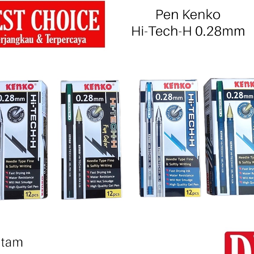 

Termurah Gel pen Pulpen Hitech Hitech Kenko 28mm HitamBiru 12 pcs