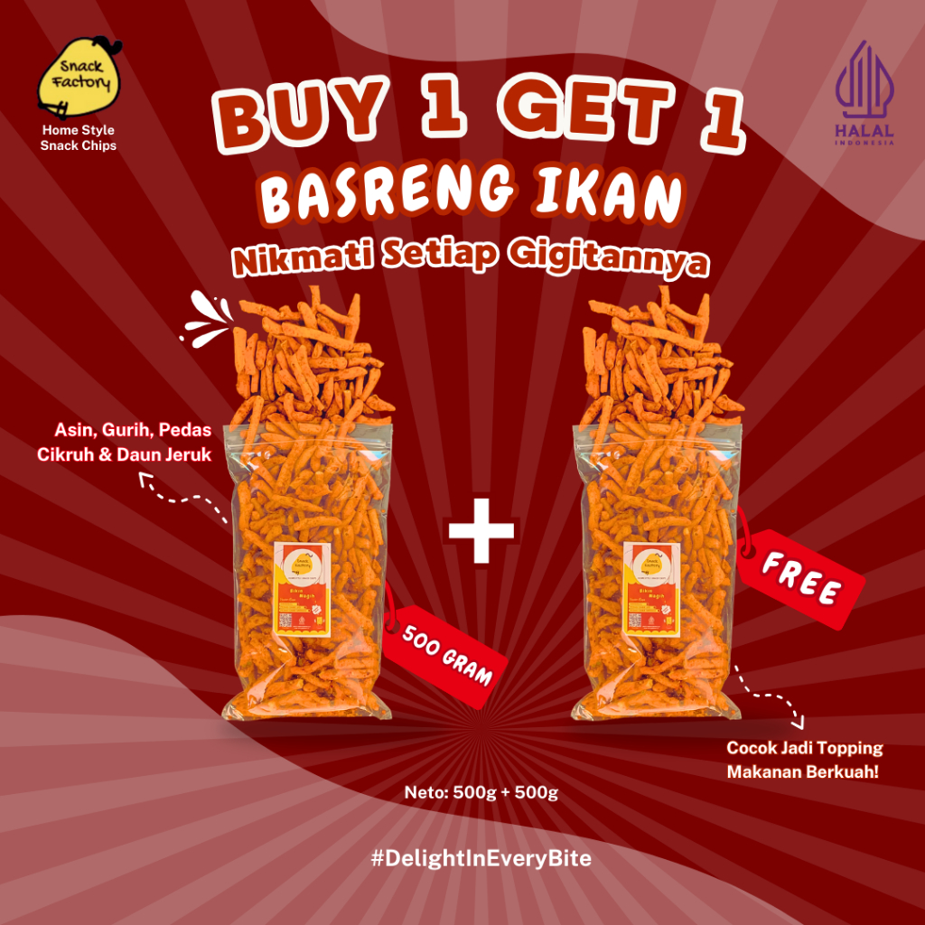 

SF Buy 1 Get 1 Free Basreng Ikan 500g Pedas Daun Jeruk Renyah Cocok Jadi Topping Makanan Berkuah