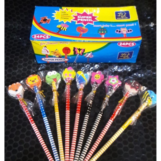 

Cepat Pensil stip penghapus karakter lucu isi 24