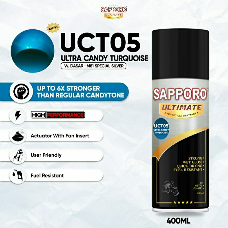 #MAU# Cat Semprot Sapporo Ultimate UCT05 Ultra Candy Turquoise 400ml Candy Tone Turquoise Biru Kehij