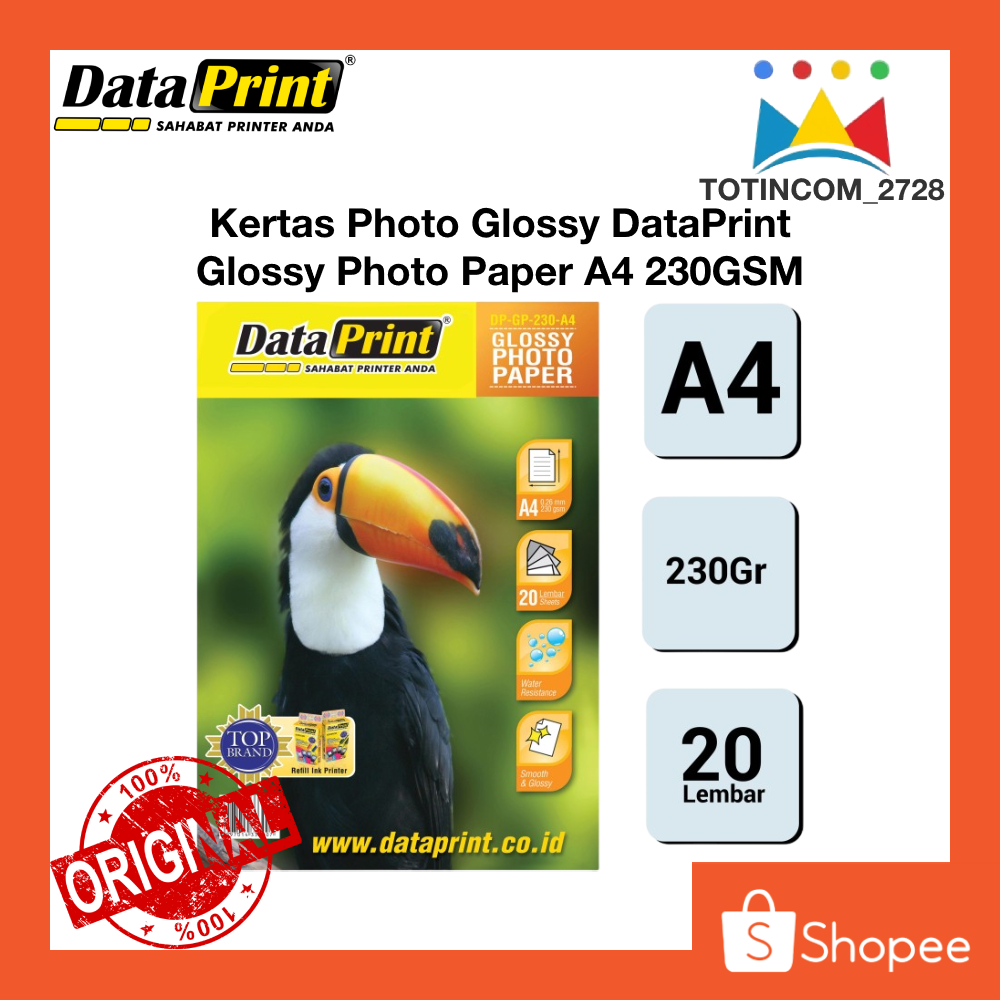 

Kertas Foto DATAPRINT Glossy 230 Gram Ukuran A4 isi 20 lembar Glossy and Water Resistance