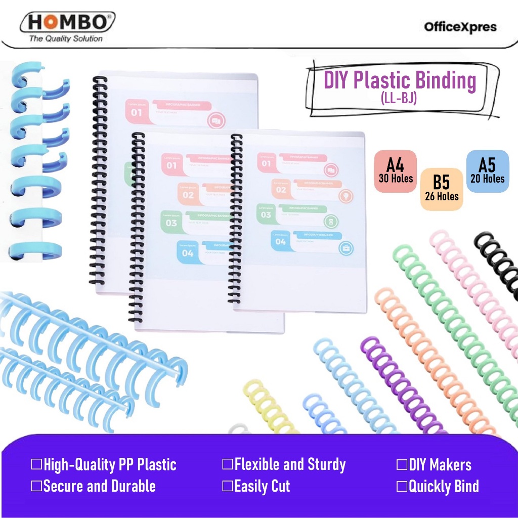 

Ring Binding Binder Loose Leaf 30 Holes Ukuran A5 A4 B5 Spiral Bahan Plastik DIY BINDER STRIP