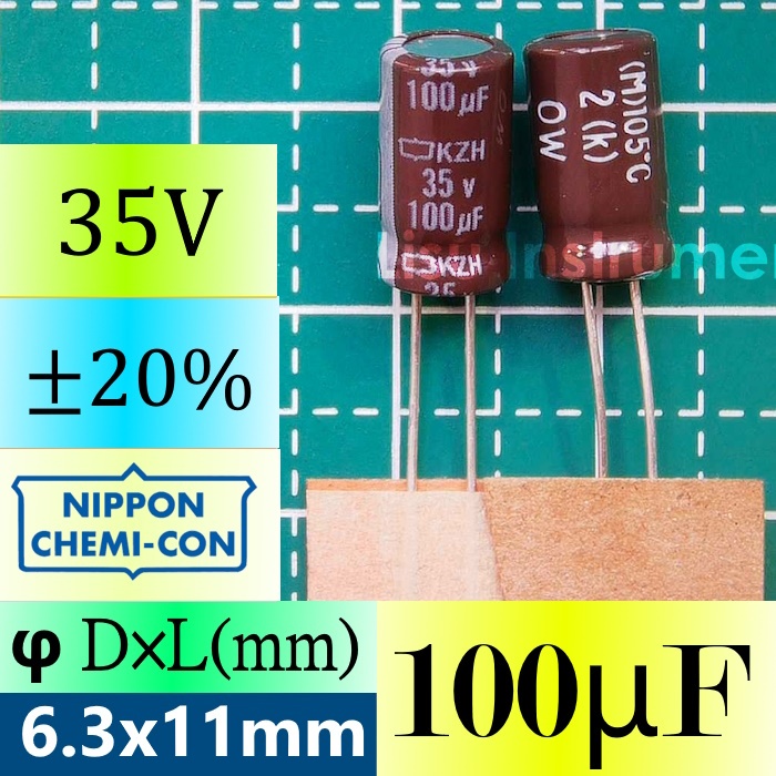 100uF 35V ±20% φDxL=6.3x11mm Ammo-Tape Aluminum Electrolytic Capacitor Elco Elko Nippon EKMG500ETD2R
