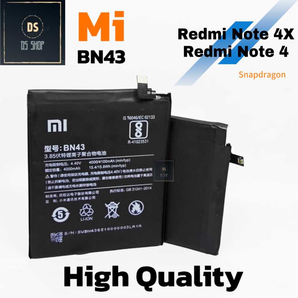 Baterai HP Xiaomi Redmi Note 4X Snapdragon Xiomi Redmi Note 4 BN43 BN 43 CPU Octa Core Original