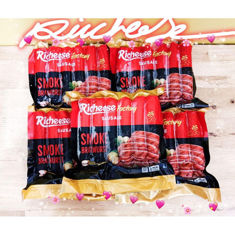 

SMOKE SOSIS AYAM BRATWURST RICHEESE FACTORY 360GR BER LOGO HALAL /SOSIS Dengan KADAR DAGING AYAM 79%/SOSIS AYAM