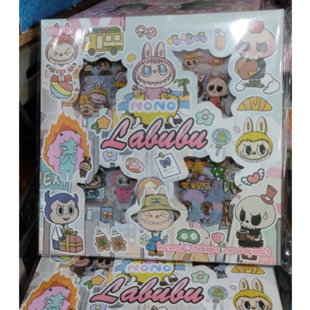 

LABUBU / SANRIO / MOMO STICKER 100pcs Stiker tempel Box anne Rainbow Mix Warna waterproof Stiker Kartun Korea Anti Air Original