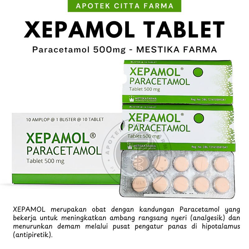 XEPAMOL TABLET 500 MG Per 1 Strip Isi 10 Kaplet - Pereda Nyeri dan Penurun Demam