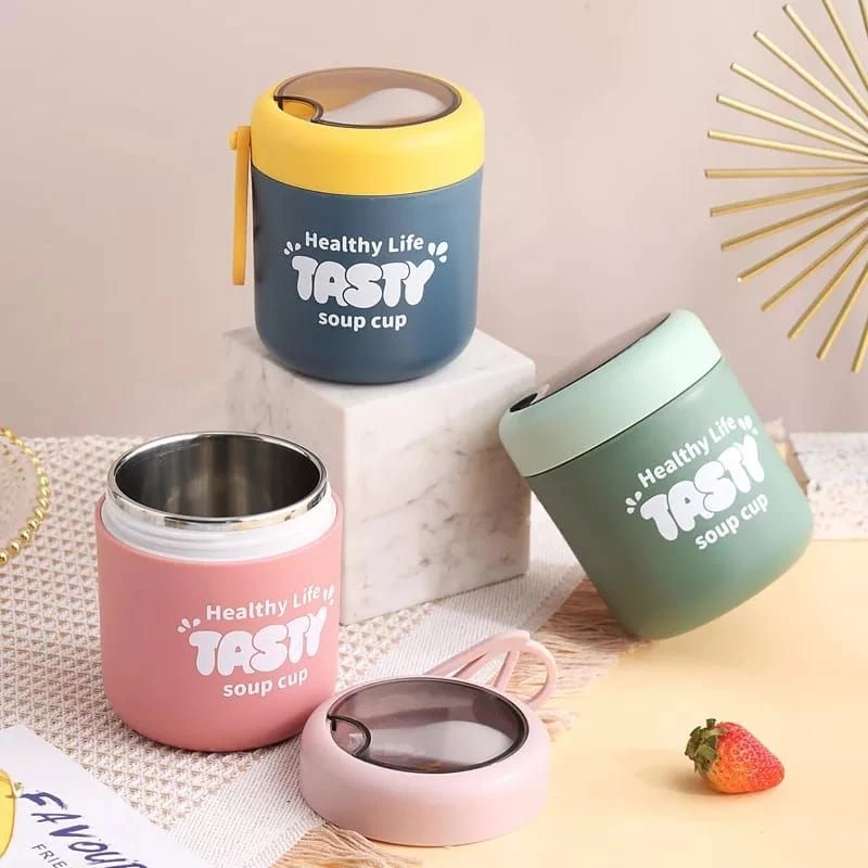 Tedemei Soup Cup Stainless Steel 530 Ml Plastik Termos Soup Portable Multfungsi