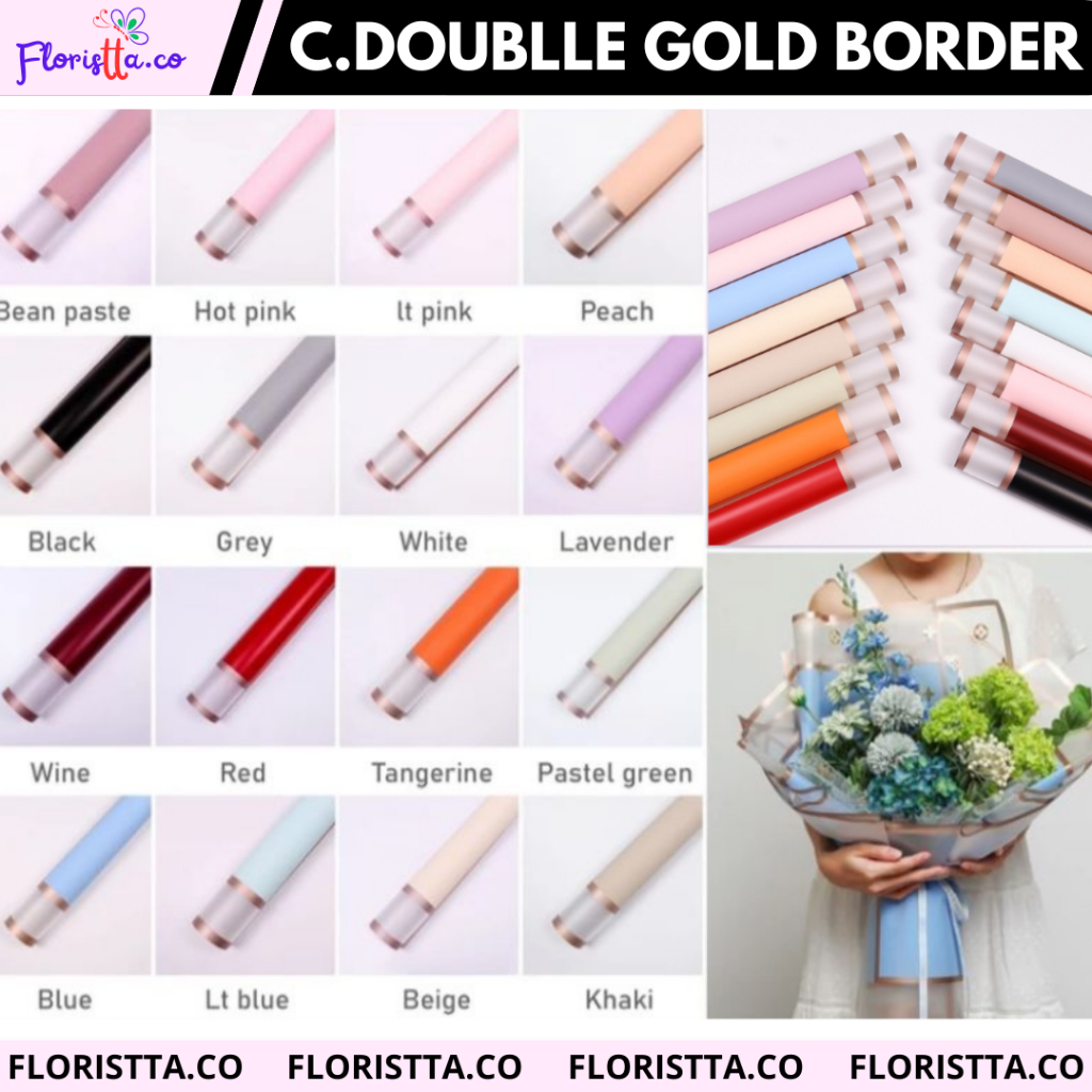 

(Lembaran) Kertas Buket Cellophane Double Gold Border