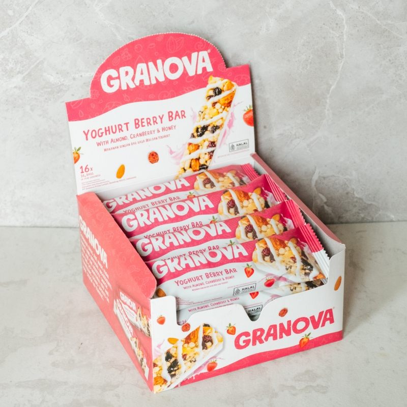 

Granova - Snackbar Yoghurt Berry 26gr x 16 pc (Rasa Beri dan Yoghurt) - Cemilan Sehat, Gandum, Halal
