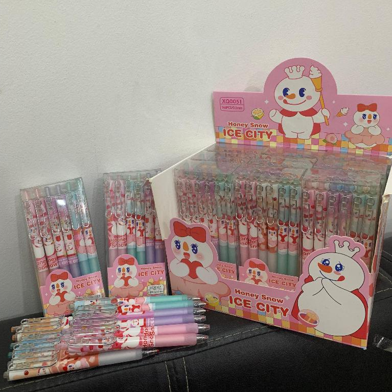 

(1 SET ISI 12) pulpen gel mixue cute karakter pena kantor sekolah aesthetic warna hitam tebal 0.5mm
