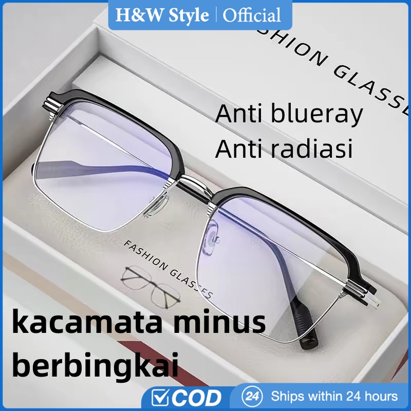 HW Style Kacamata Minus Original Optik Photochromic bluecromic cowok Kacamata Minus Pria keren  Half