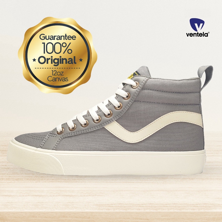 Ventela Republic High Grey - 100% Original Ventela - Sepatu Sneakers Hi-Cut Kanvas Abu -Abu Vulcaniz
