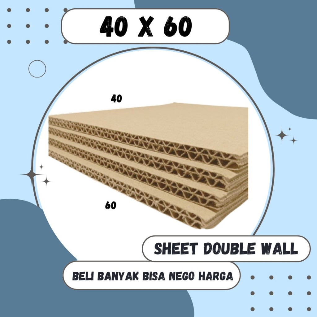 

Sheet Lembaran 40x60 / 40x50 / 40x40 / 40x30 / 40x20 / 40x10 Kardus Polos Double Wall Coklat Karton