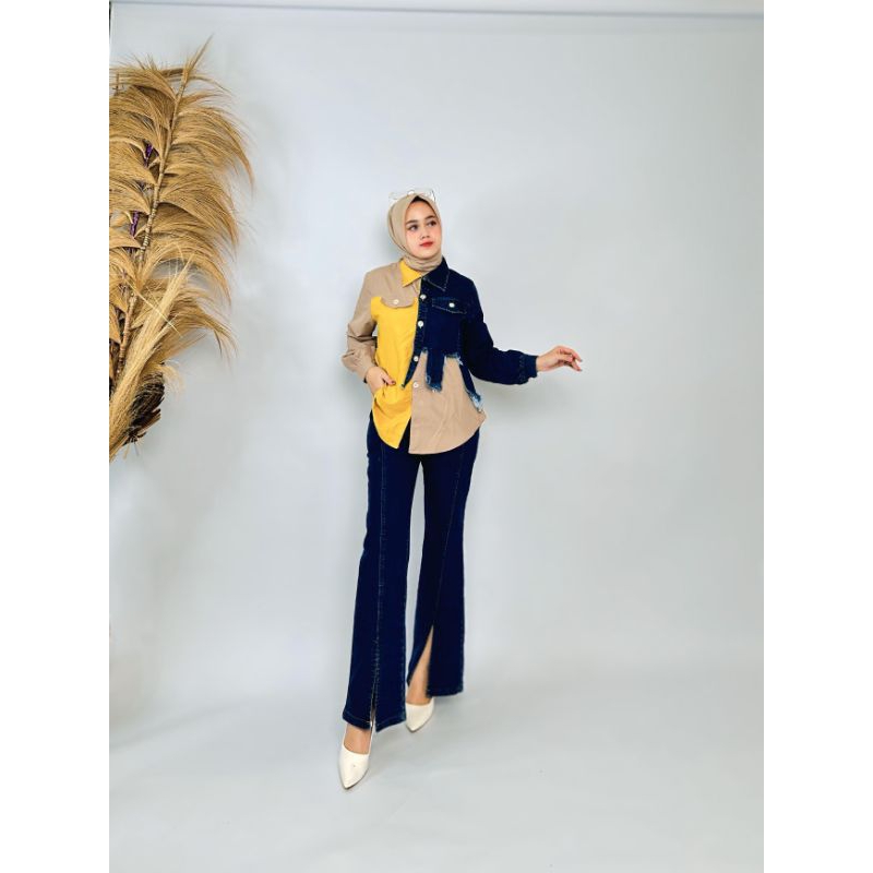 Ella Trendy Setelan Celana jeans wash FIKA