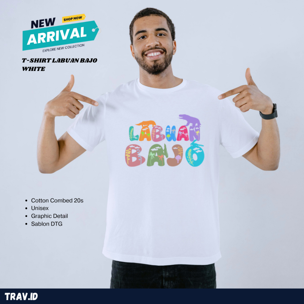 T-shirt Labuan Bajo Bold - Katun Combed 20s Sablon DTG Putih