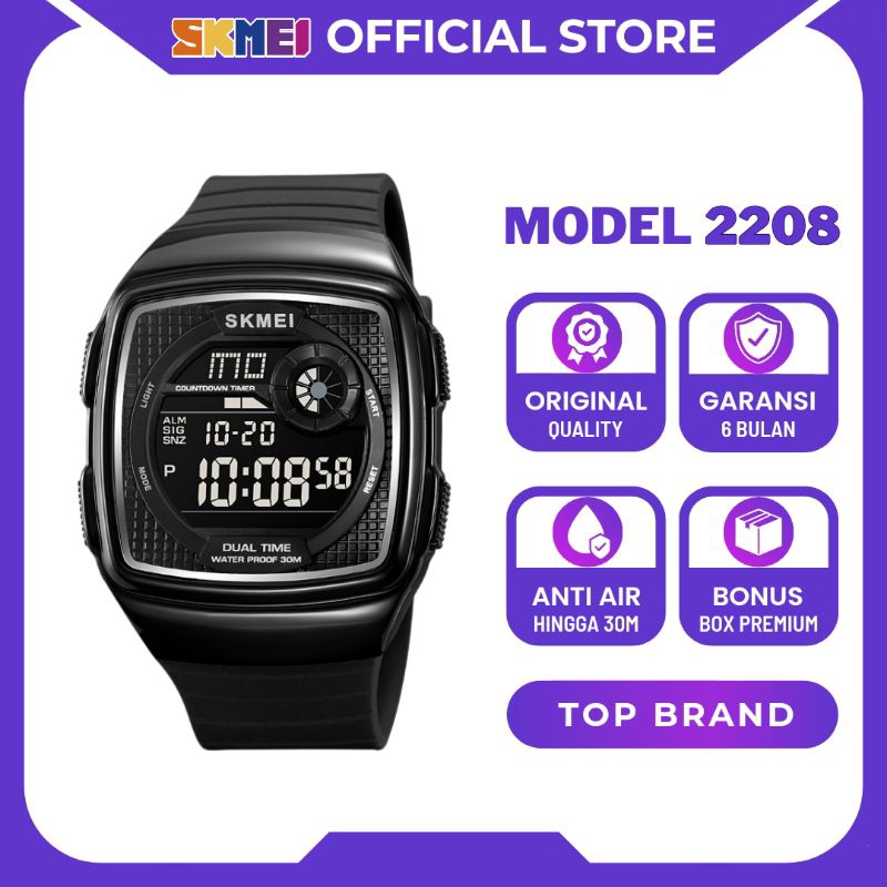 SKMEI Jam Tangan Digital Pria Elegan Modern Waterproof Anti Air 2208 Original