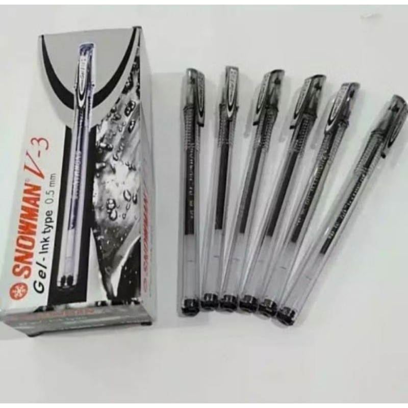 

(per lusin/12 pcs) Bolpoint Snowman V-3 Hitam 0.5 mm Gel pen