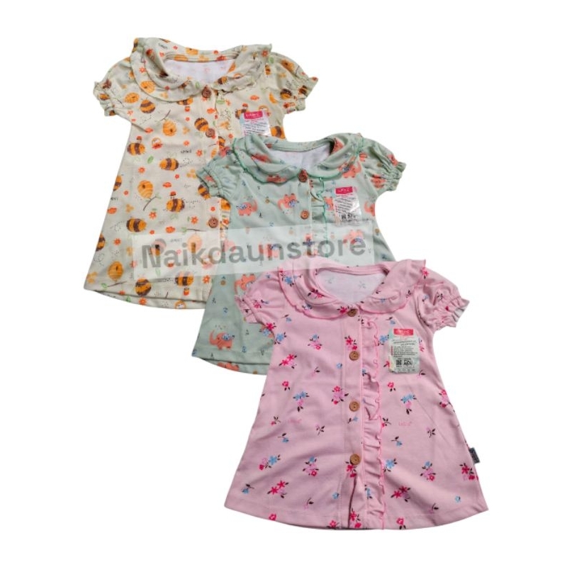 Dress anak perempuan // little Q dress motif kancing depan s m L // baju atasan bayi lucu
