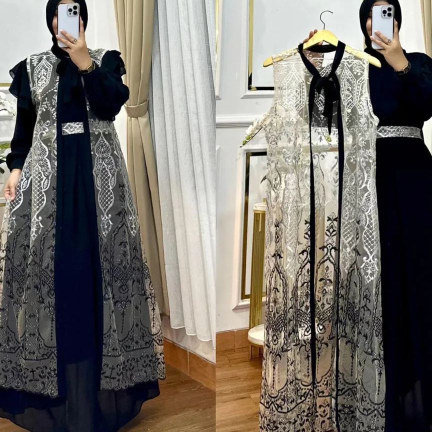 Paket Hemat Gamis Ceruty Mix Brukat Mewah Elegan Nashita Dress Fashion Wanita Kekinian Gamis