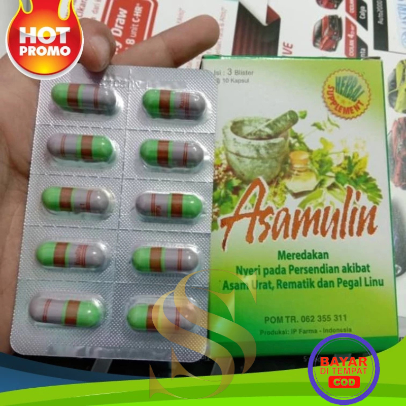 

JAMU HERBAL ASAMULIN Original UNTUK ASAM URAT PEGALINU,KOLESTEROL 1 BOX 3 BLISTER @10 KAPSUL AMPUH