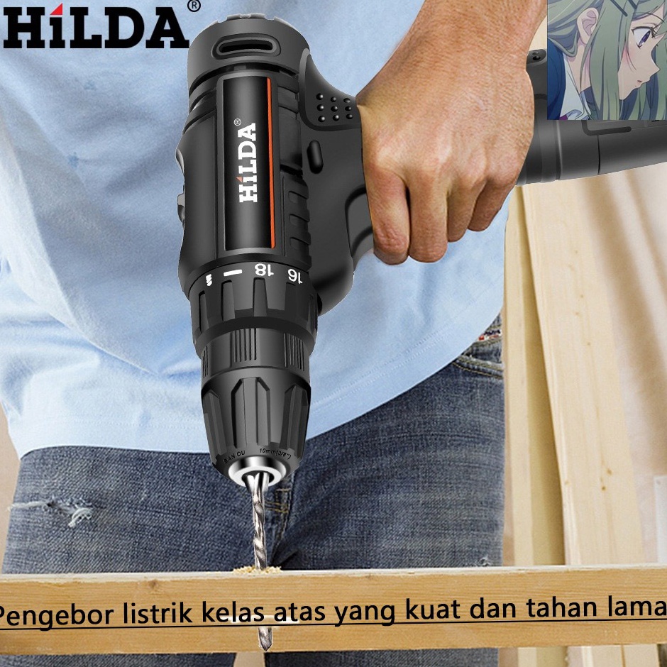 Spesial Khusus  HILDA Mesin Bor Baterai Tangan Cordless12V Bor Baterai Bor dampak Mesin Bor Cordless