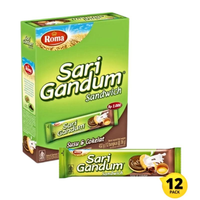 

ROMA BISKUIT SARIGANDUM | SARIGANDUM COKLAT | ROMA SANDWICH 1 BOX ISI 12