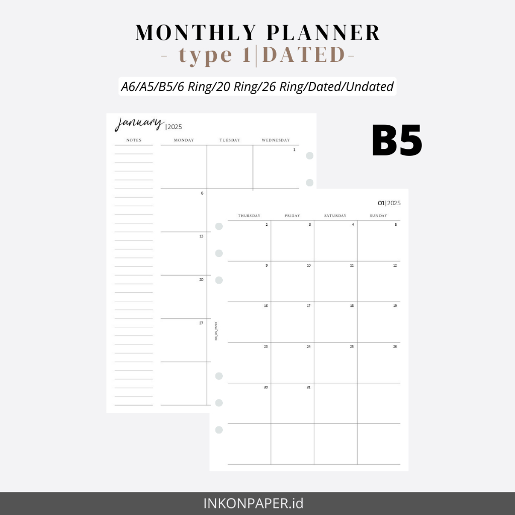 

B5 - Planner 2025, Monthly Planner 2025 by INK_ON_PAPER